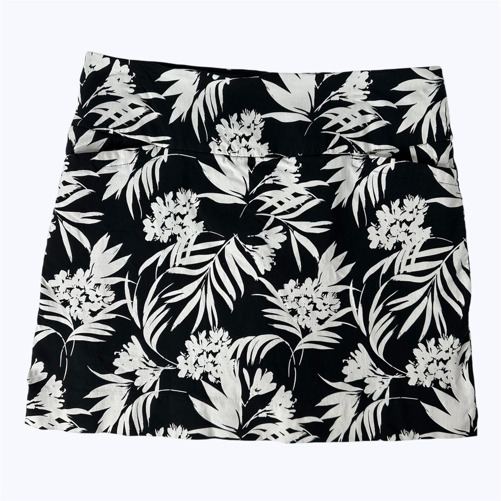 SC & CO Stretch Skort Black White Tropical Floral Palm Pockets Resort Golf Sz XL